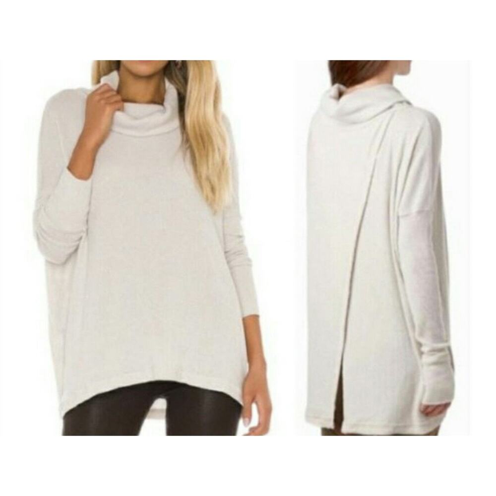 Free People Juicy Long Sleeve Top Stone Cold Cowlneck Crossover Oversized L New